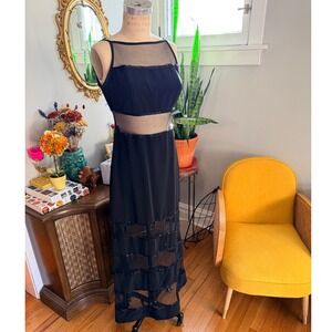 Vintage Peak Evening Black Sheer Beaded Gown Maxi Dress Women's Size 12 Formal